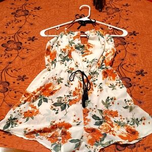 Love Tree Floral romper with Orange and Green